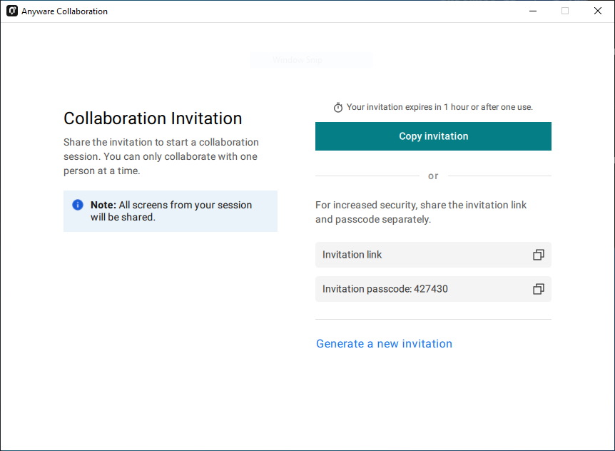Collaboration invitation passcode