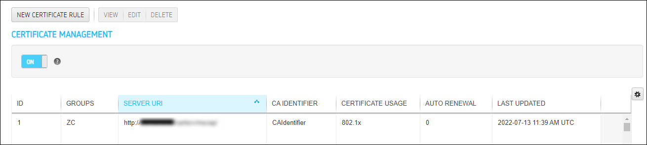 Certificate Management page