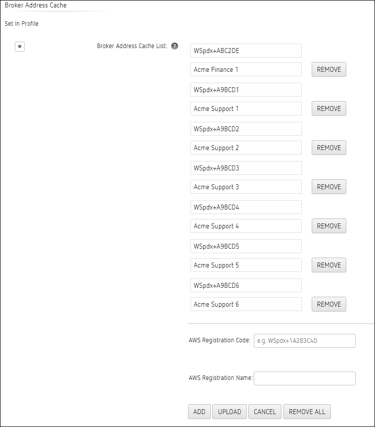 AWS Registration Codes Via Broker Server Cache Buttons